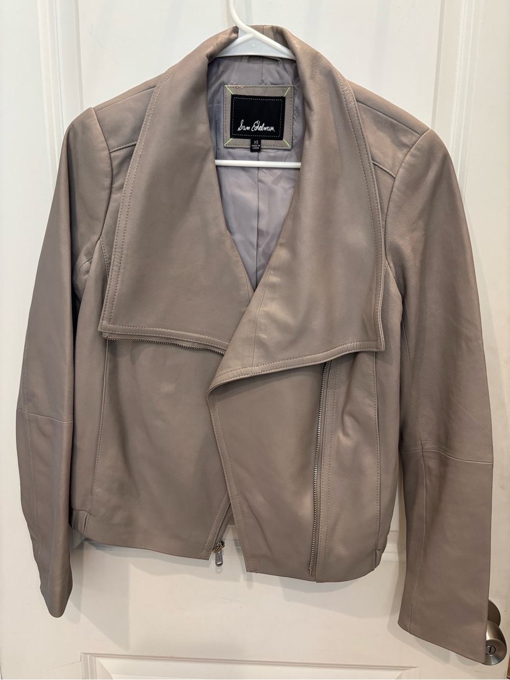 Sam Edelman Light Gray Draped Leather Moto Jacket - Picture 2 of 4